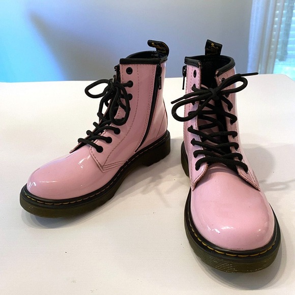 Dr. Martens Girl's Patent Leather Pink Combat Boots US Size 2‎ EU 1 Style 1460 J - Picture 1 of 8